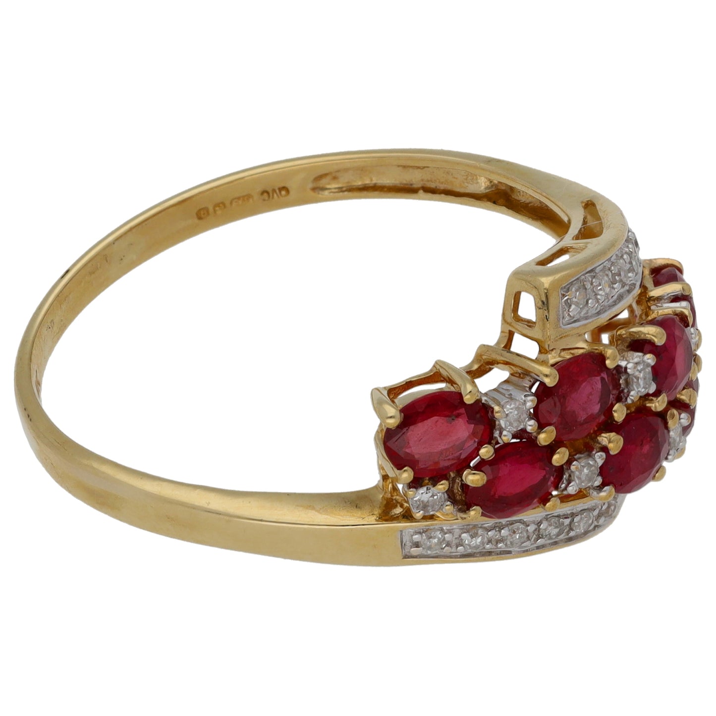 9ct Gold Glass Filled Ruby & 0.13ct Diamond Dress/Cocktail Ring Size V