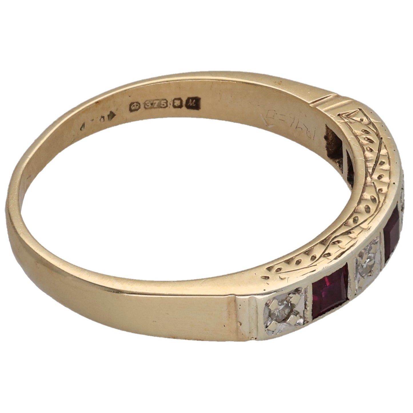 9ct Gold Ruby & 0.02ct Diamond Half Eternity Ring Size M
