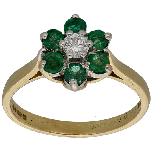 18ct Gold Emerald & 0.10ct Diamond Dress/Cocktail Ring Size M
