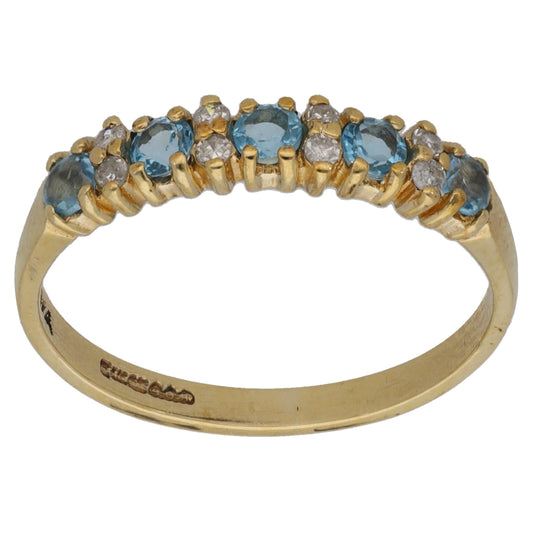 9ct Gold Topaz & 0.04ct Diamond Half Eternity Ring Size L