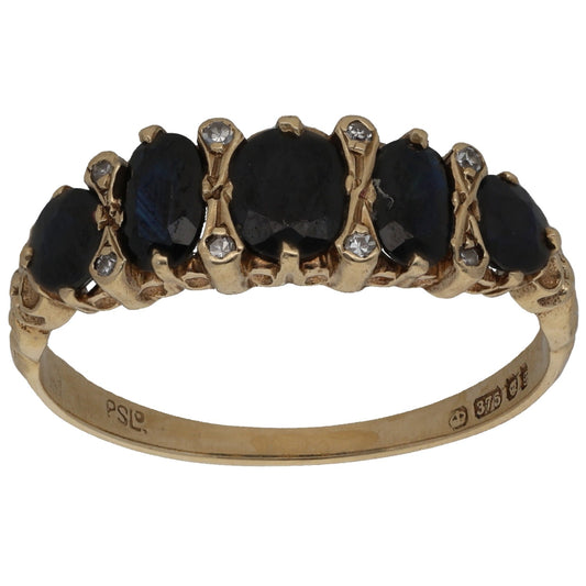9ct Gold Sapphire & 0.04ct Diamond Dress/Cocktail Ring Size O