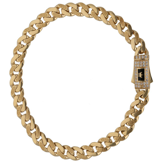 New 14ct Gold Greek Key Cubic Zirconia Cuban Bracelet