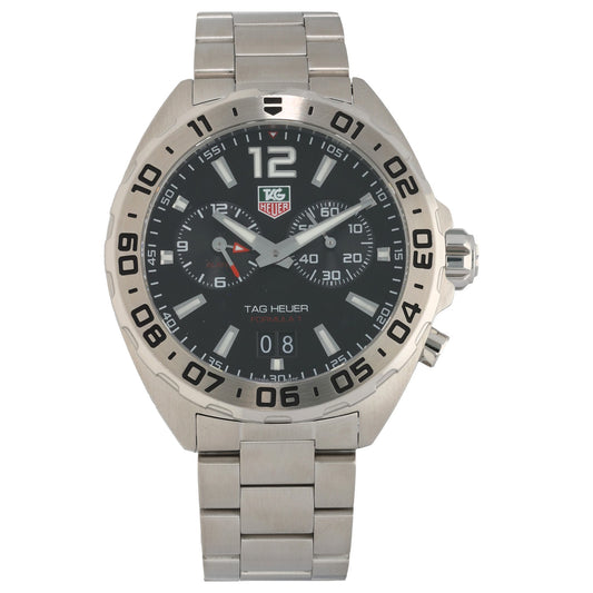 Tag Heuer Formula 1 WAZ111A sports watch with black dial and subdials, on stainless steel bracelet