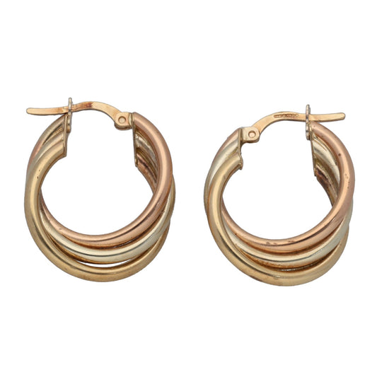 9ct Tricolour Gold Creole Earrings
