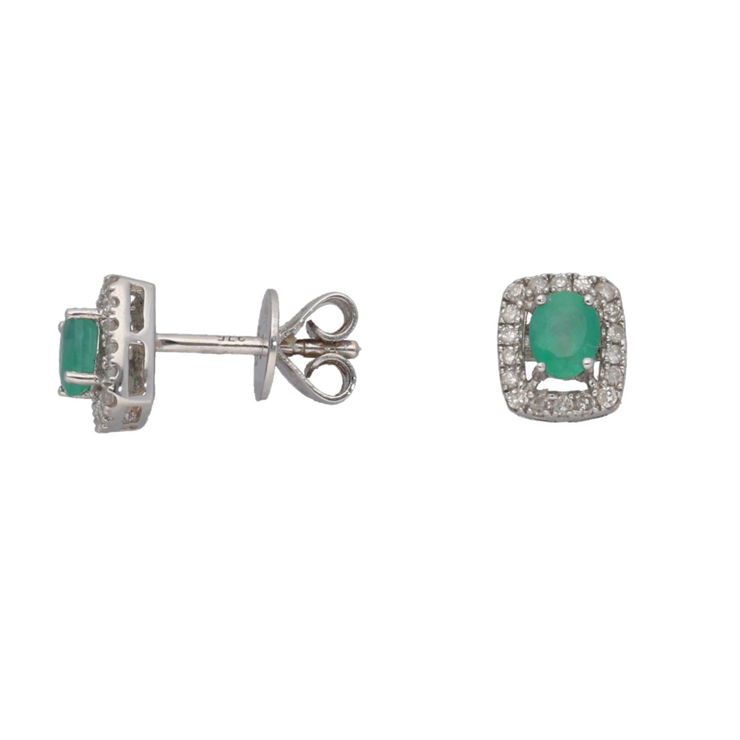 9ct White Gold Emerald & 0.18ct Diamond Stud Earrings