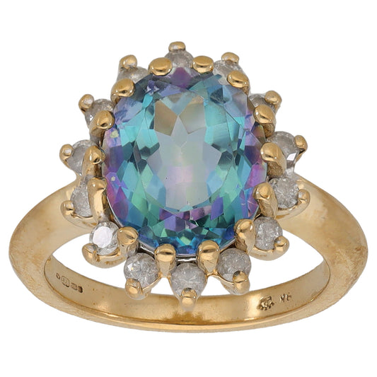 9ct Gold Coated Topaz & 0.42ct Diamond Cluster Ring Size N