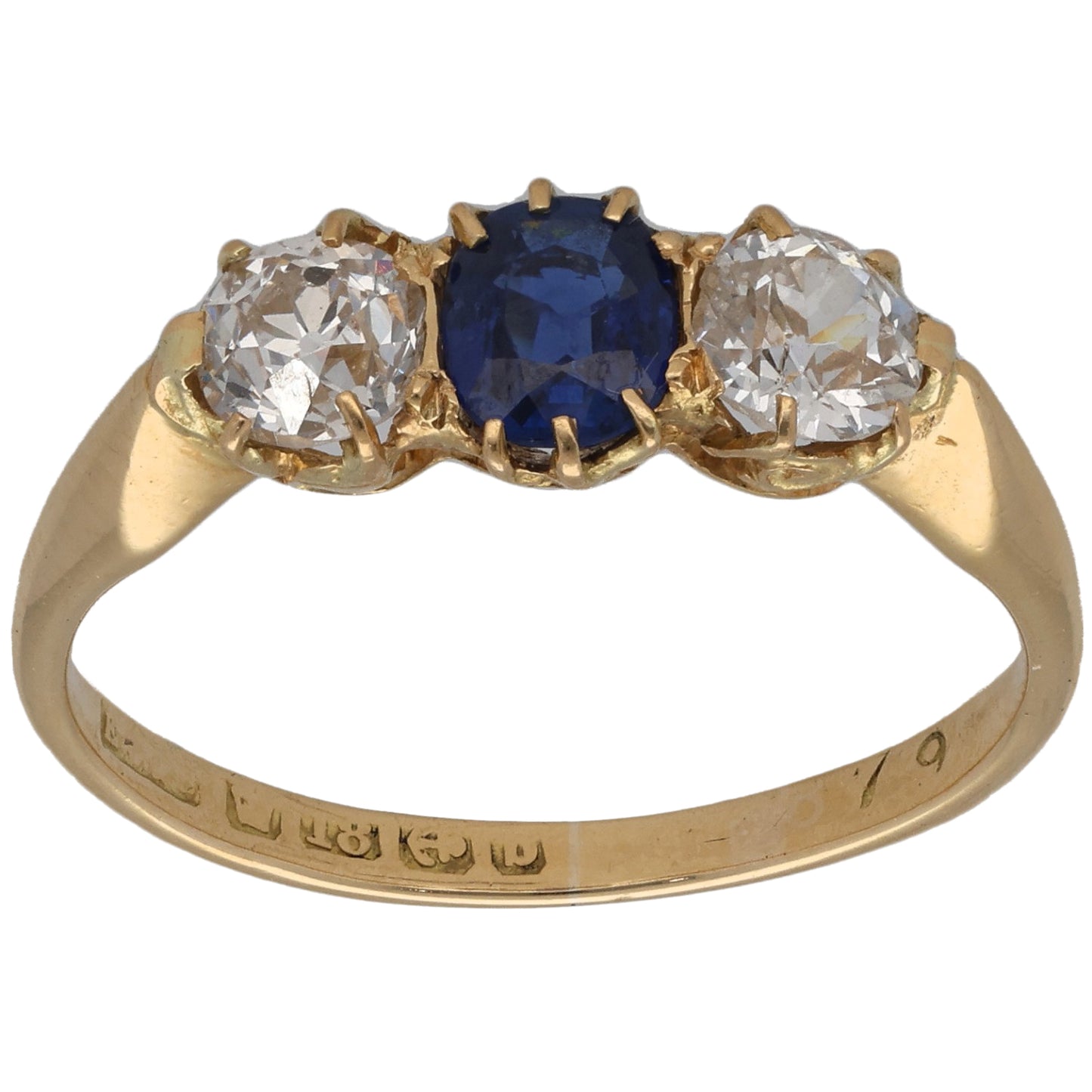 18ct Gold Sapphire & 0.70ct Diamond Trilogy Ring Size R
