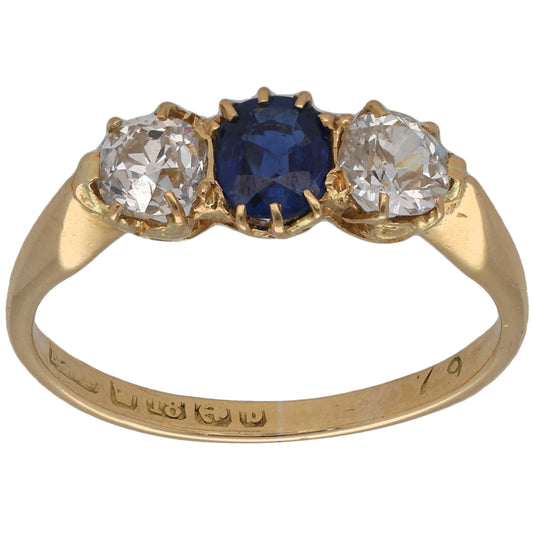 18ct Gold Sapphire & 0.70ct Diamond Trilogy Ring Size R