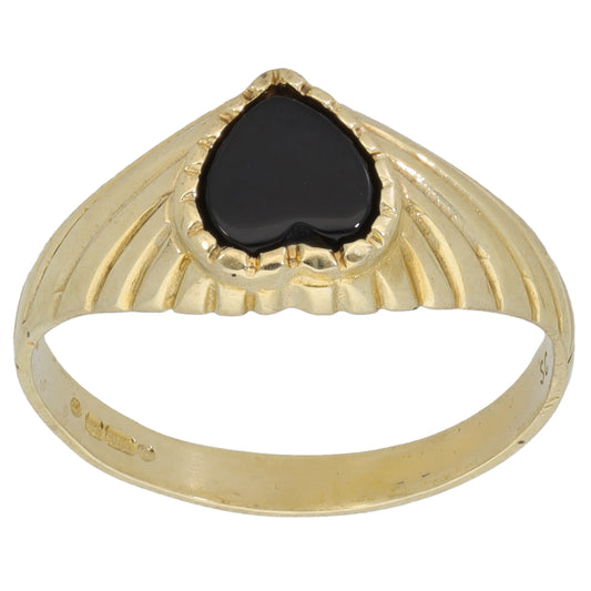 9ct Gold Onyx Single Stone Ring Size L