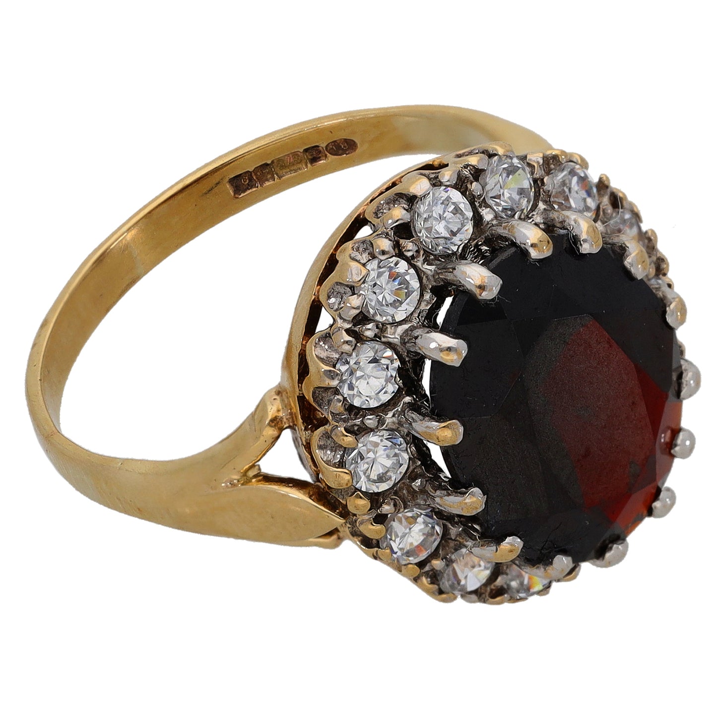 9ct Gold Garnet & Imitation Gems Dress/Cocktail Ring Size N