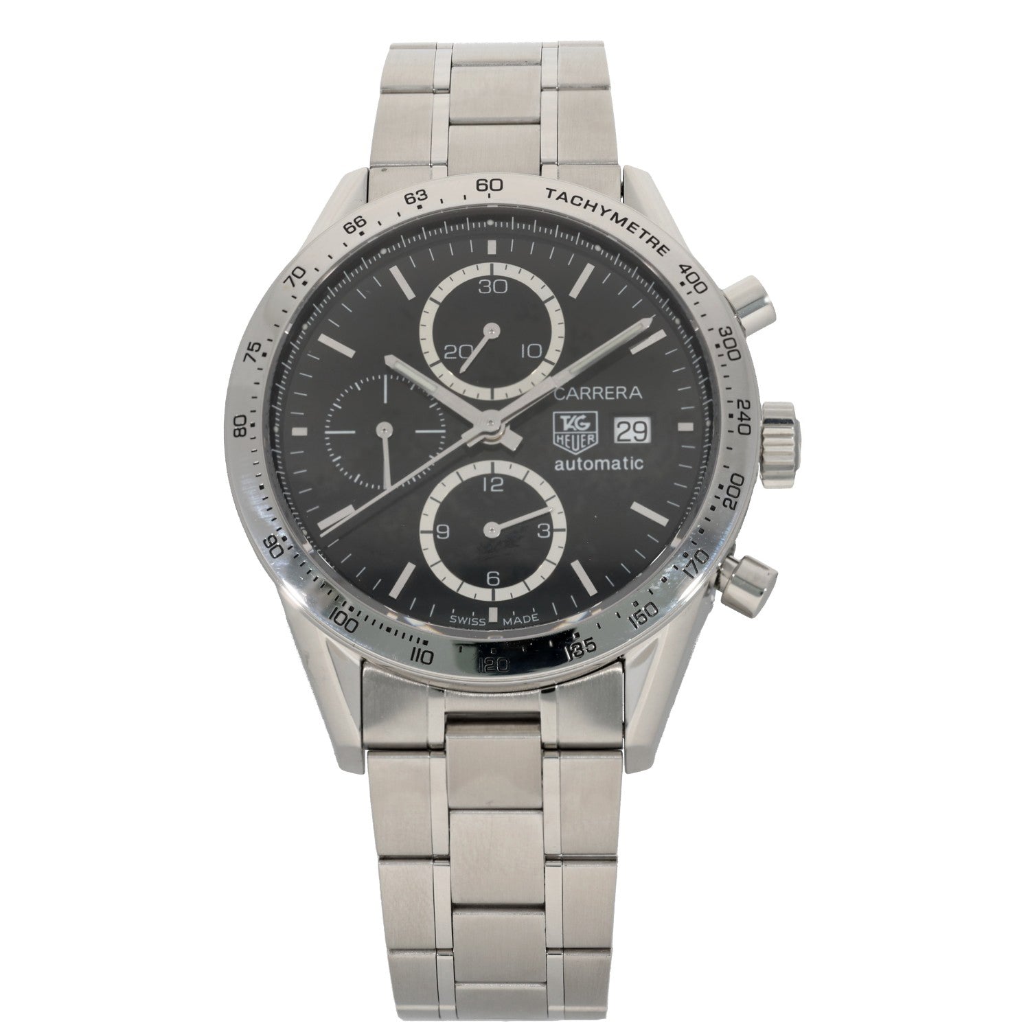 Tag Heuer Carrera CV2016-0, Black Dial, Stainless Steel, Front Image