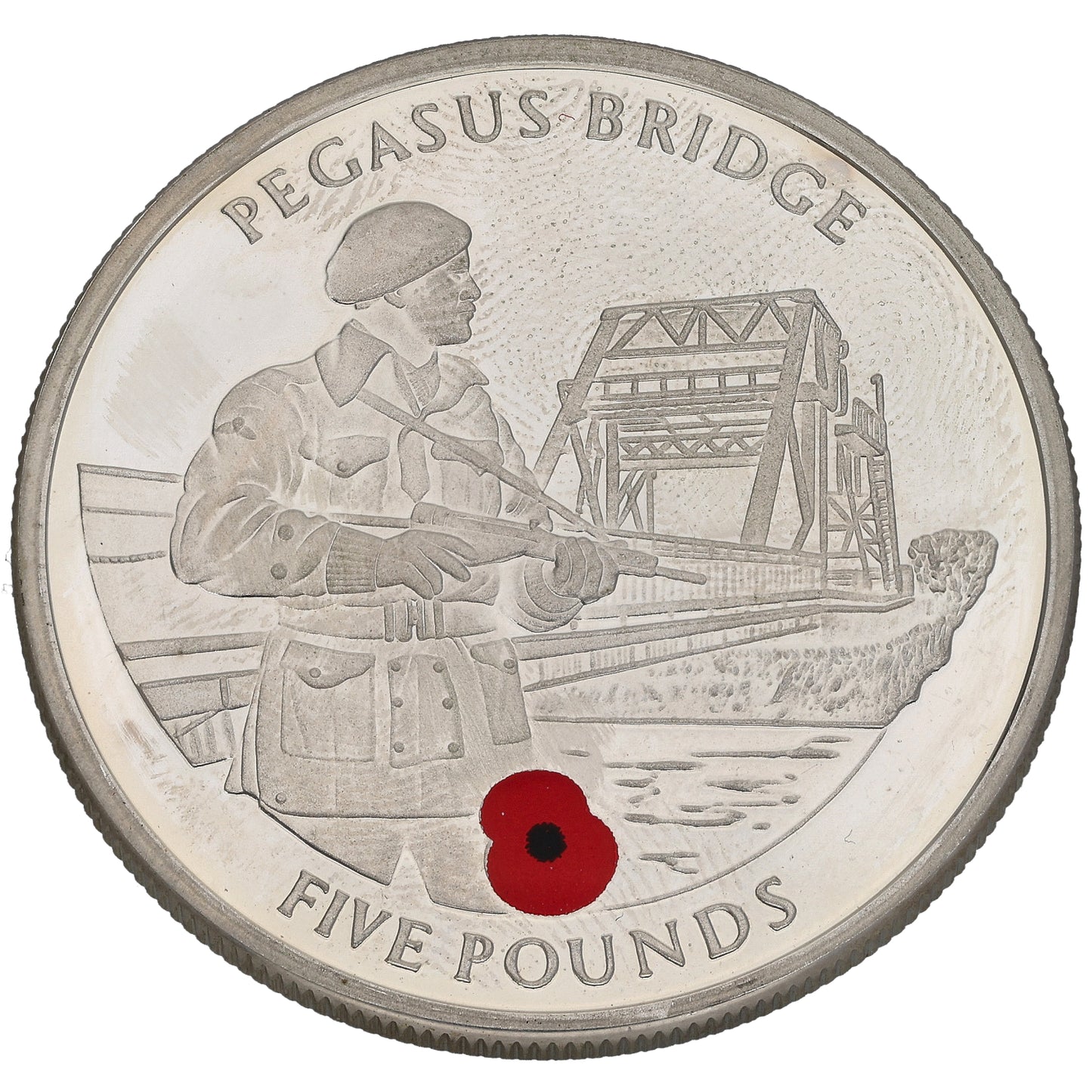 Sterling Silver Pegasus Bridge Five Pounds Coin 2004