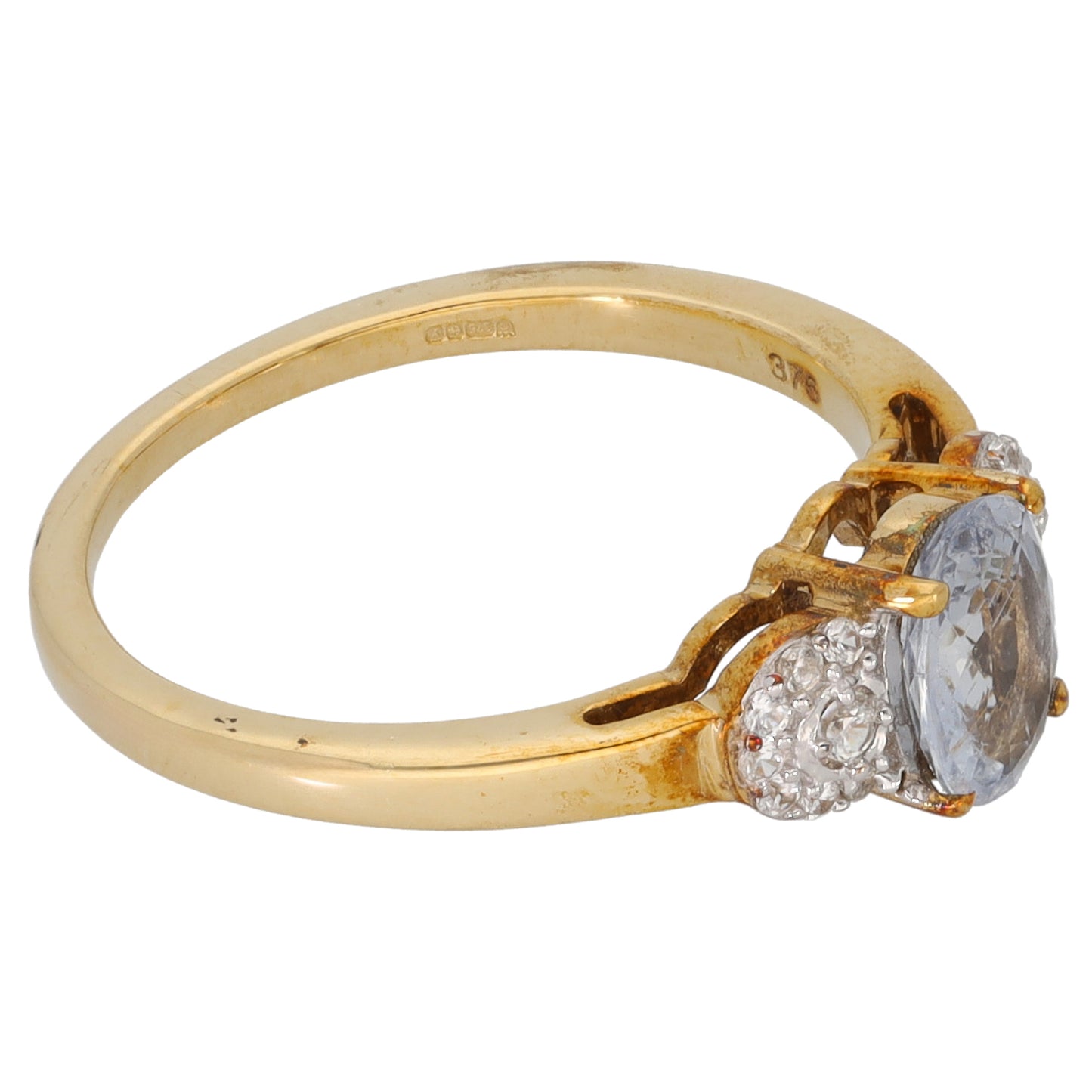 9ct Gold Tourmaline & Imitation Single Stone Ring with Accent Stones Size L