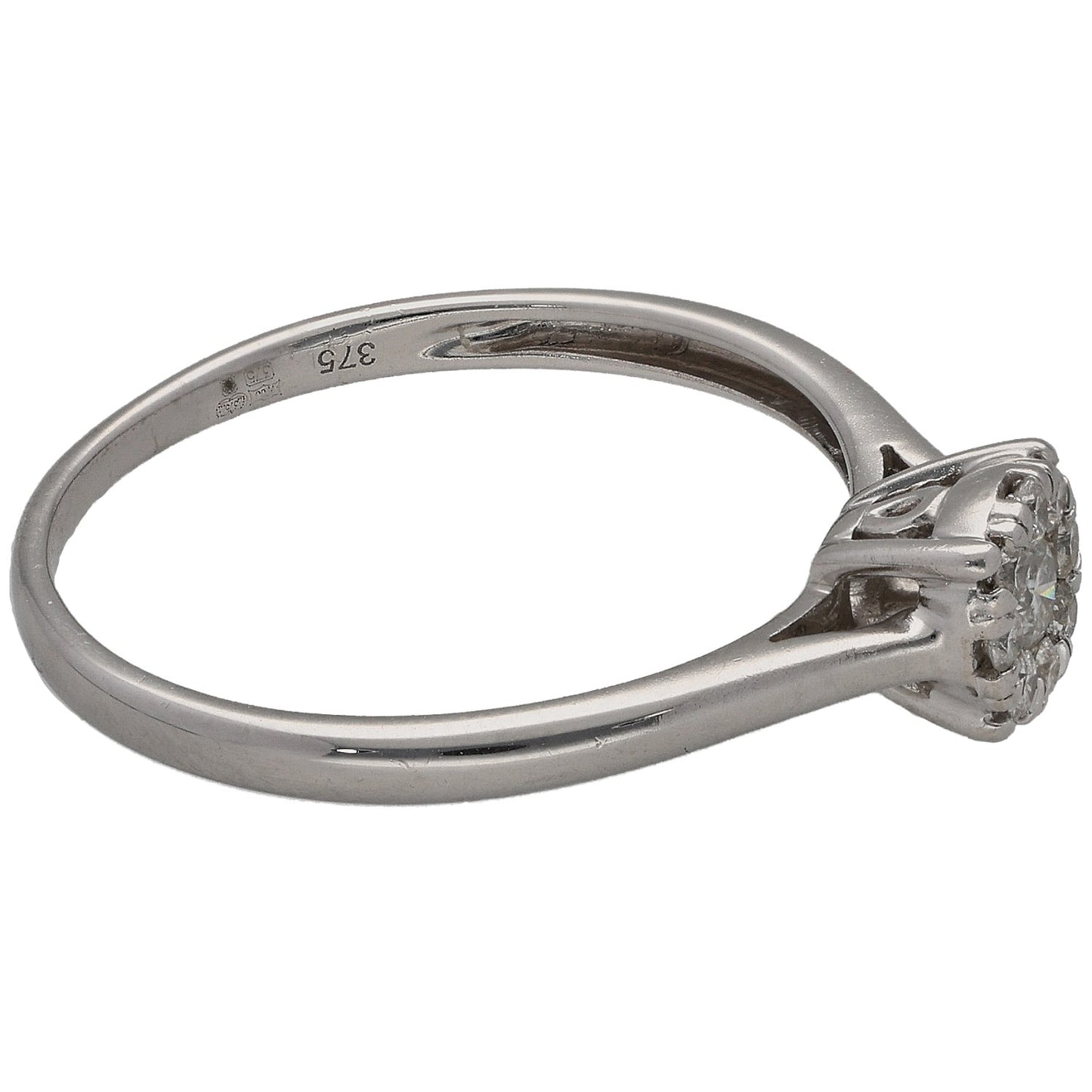9ct White Gold 0.13ct Diamond Cluster Ring Size Q