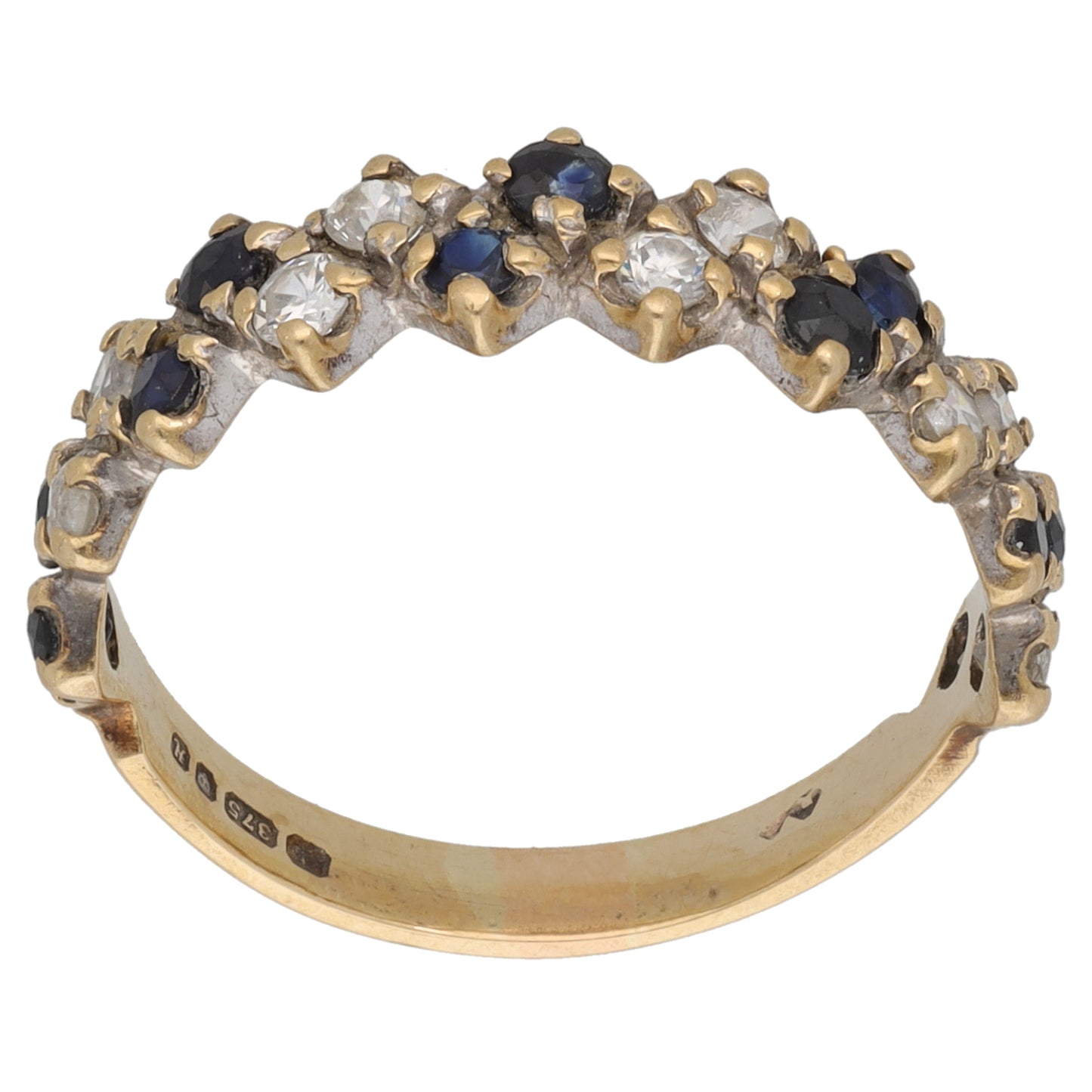 9ct Gold Sapphire & Cubic Zirconia Half Eternity Ring Size O