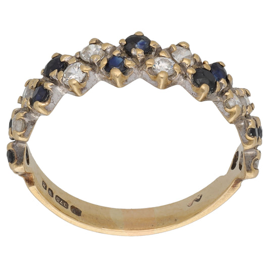 9ct Gold Sapphire & Cubic Zirconia Half Eternity Ring Size O