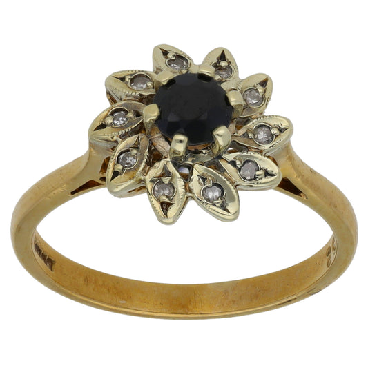 9ct Gold Sapphire & 0.05ct Diamond Dress/Cocktail Ring Size M