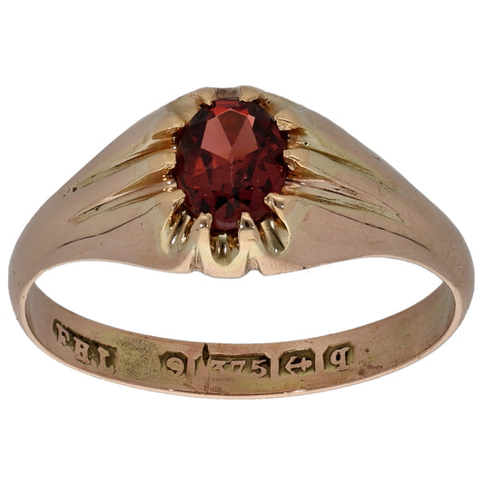 9ct Gold Garnet Single Stone Ring Size N