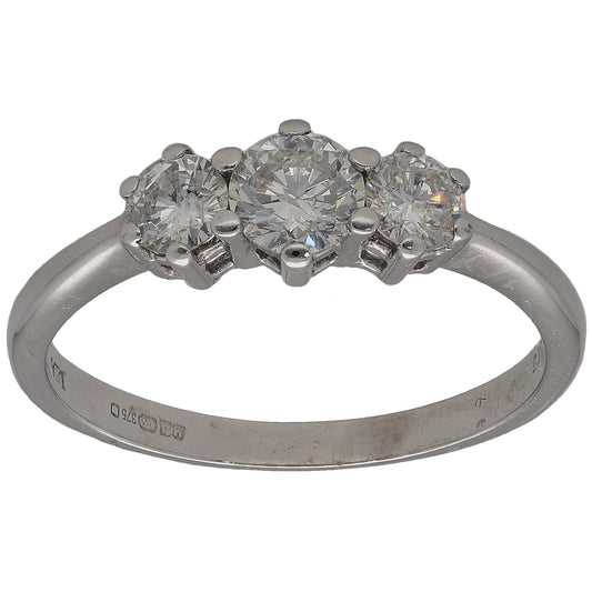 9ct White Gold 0.75ct Diamond Trilogy Ring Size P