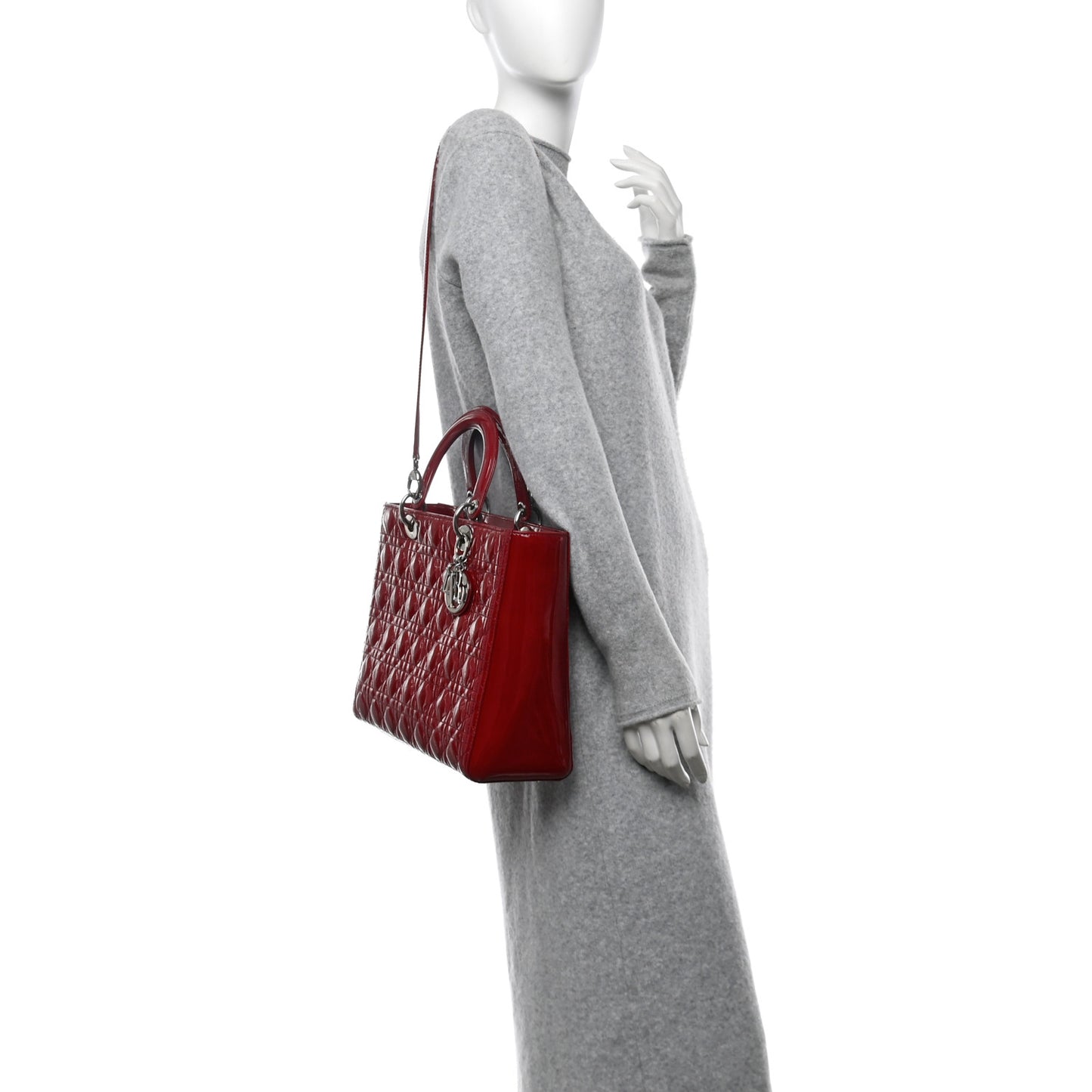 Christian Dior Lady Dior Cannage Lambskin Leather Bag - Red