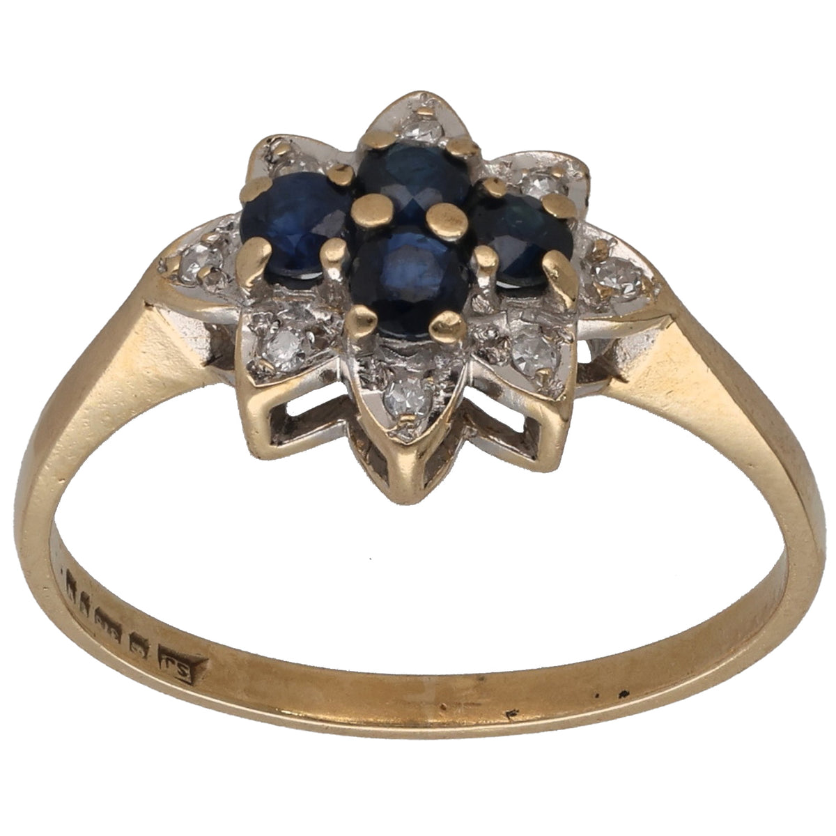 9ct Gold Sapphire & 0.04ct Diamond Dress/Cocktail Ring Size L