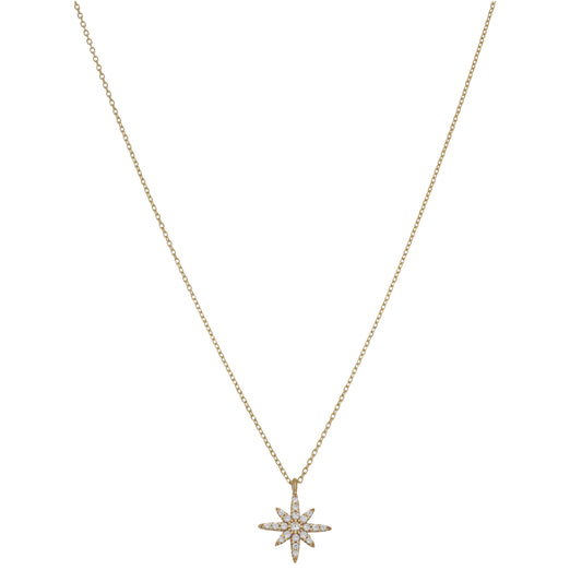 New 9ct Gold Cubic Zirconia North Star Necklace 18''