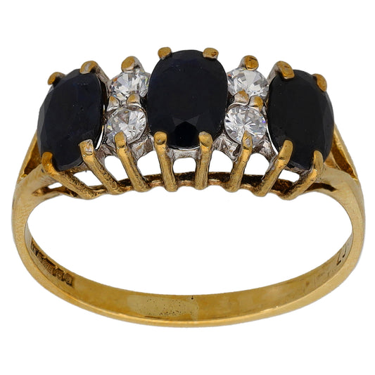 9ct Gold Sapphire & Cubic Zirconia Dress/Cocktail Ring Size M