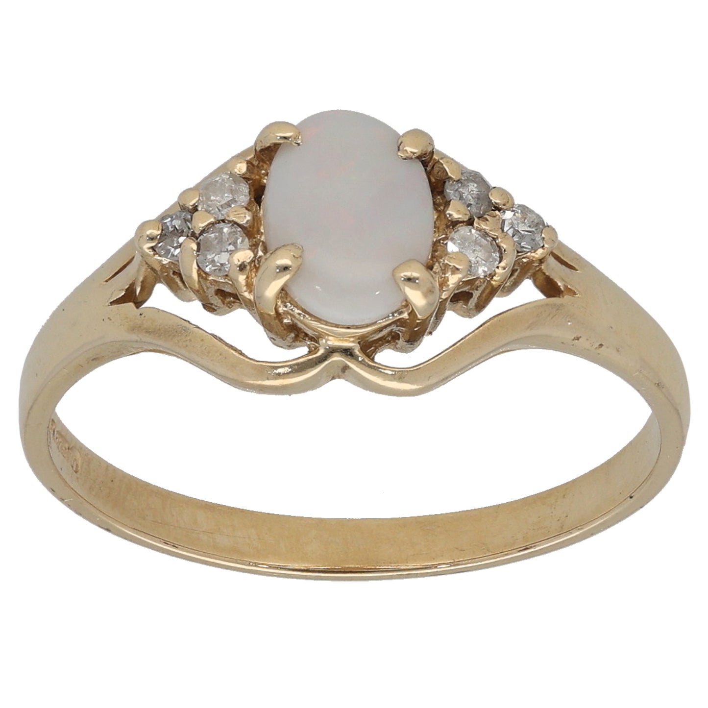 9ct Gold Opal & 0.12ct Diamond Dress/Cocktail Ring Size Q