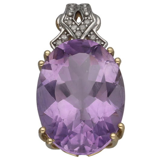 9ct Gold Amethyst & 0.045ct Diamond Dress/Cocktail Pendant