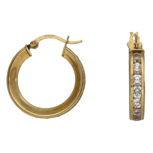 9ct Gold Cubic Zirconia Hoop Earrings