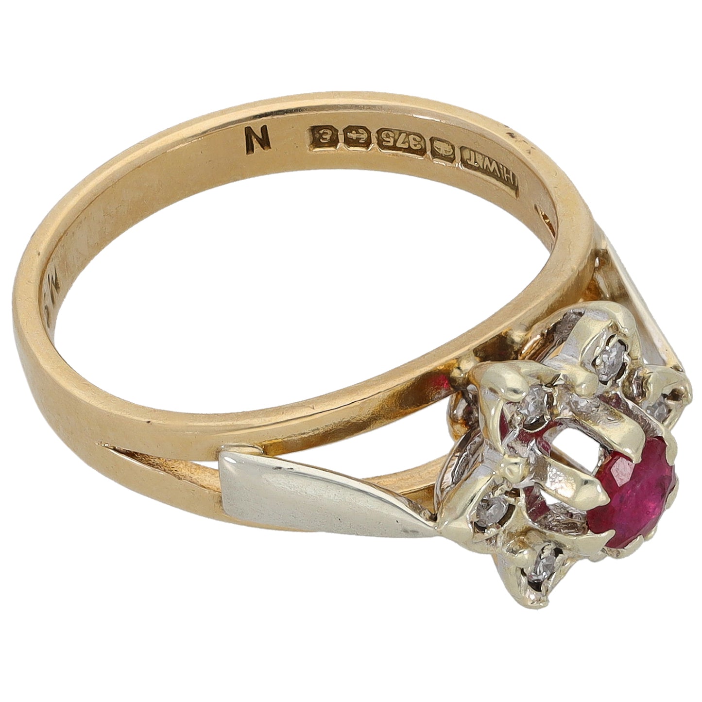 9ct Gold 0.06ct Diamond & Ruby Dress/Cocktail Ring Size M