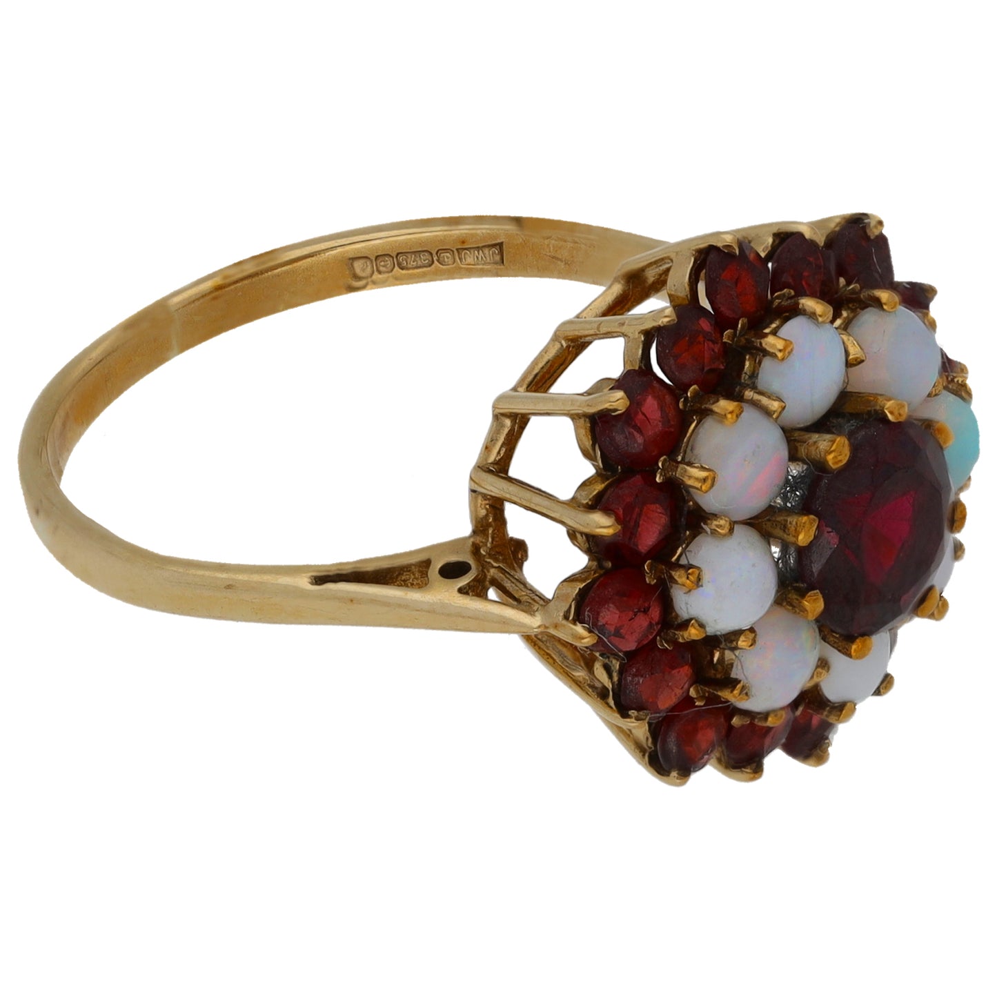 9ct Gold Garnet & Opal Dress/Cocktail Ring Size O