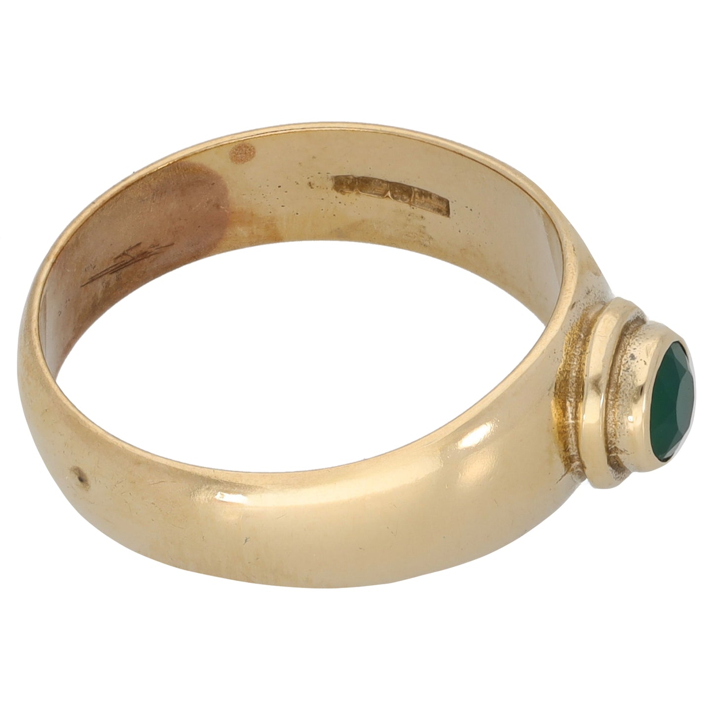 9ct Gold Green Agate Single Stone Ring Size O