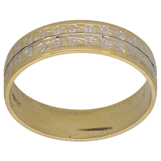 9ct Gold Patterned Wedding Ring Size Q