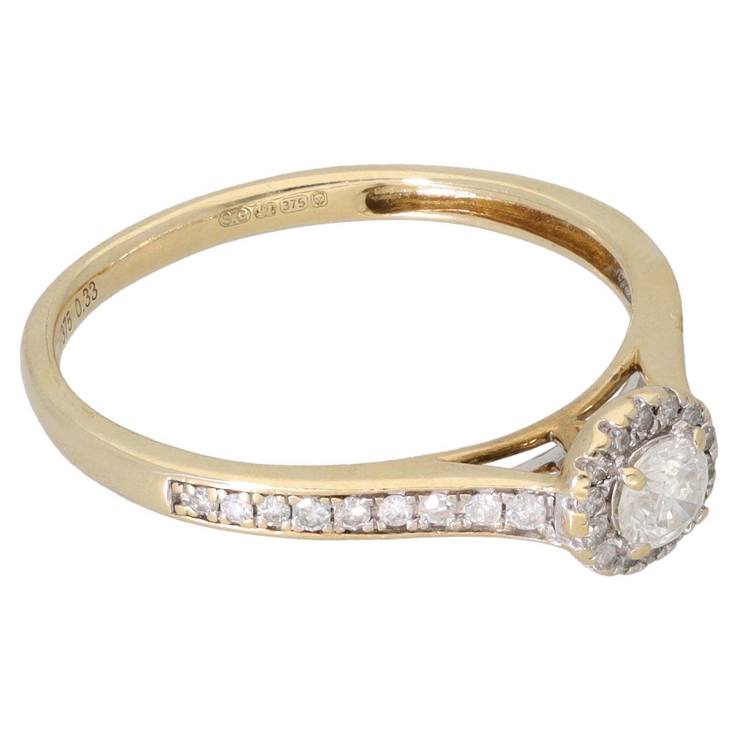 9ct Gold 0.33ct Diamond Halo Ring Size O