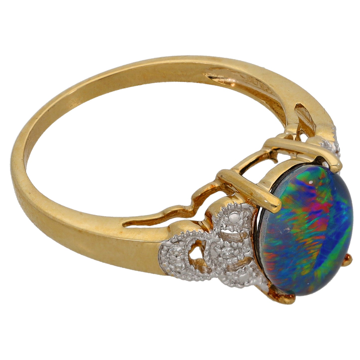 9ct Gold Opal Triplet & 0.03ct Diamond Dress/Cocktail Ring Size P