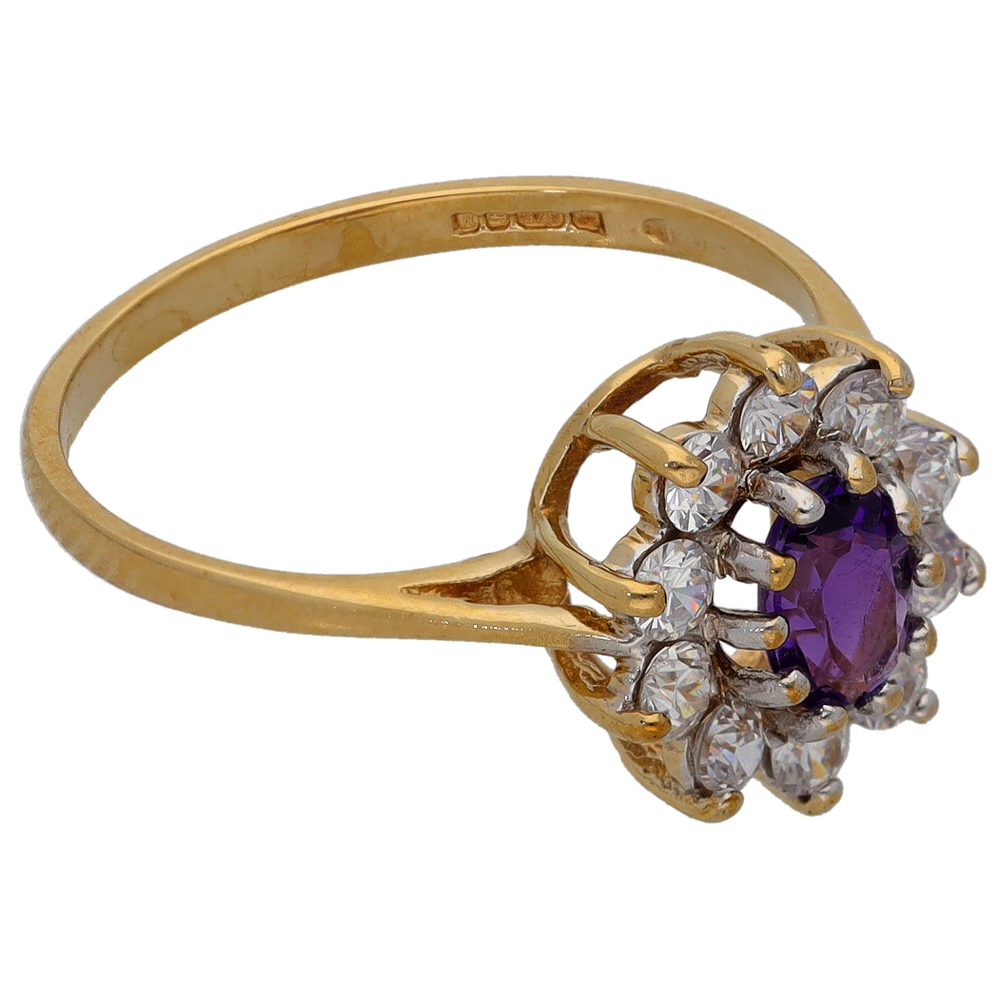 9ct Gold Amethyst & Cubic Zirconia Dress/Cocktail Ring Size N