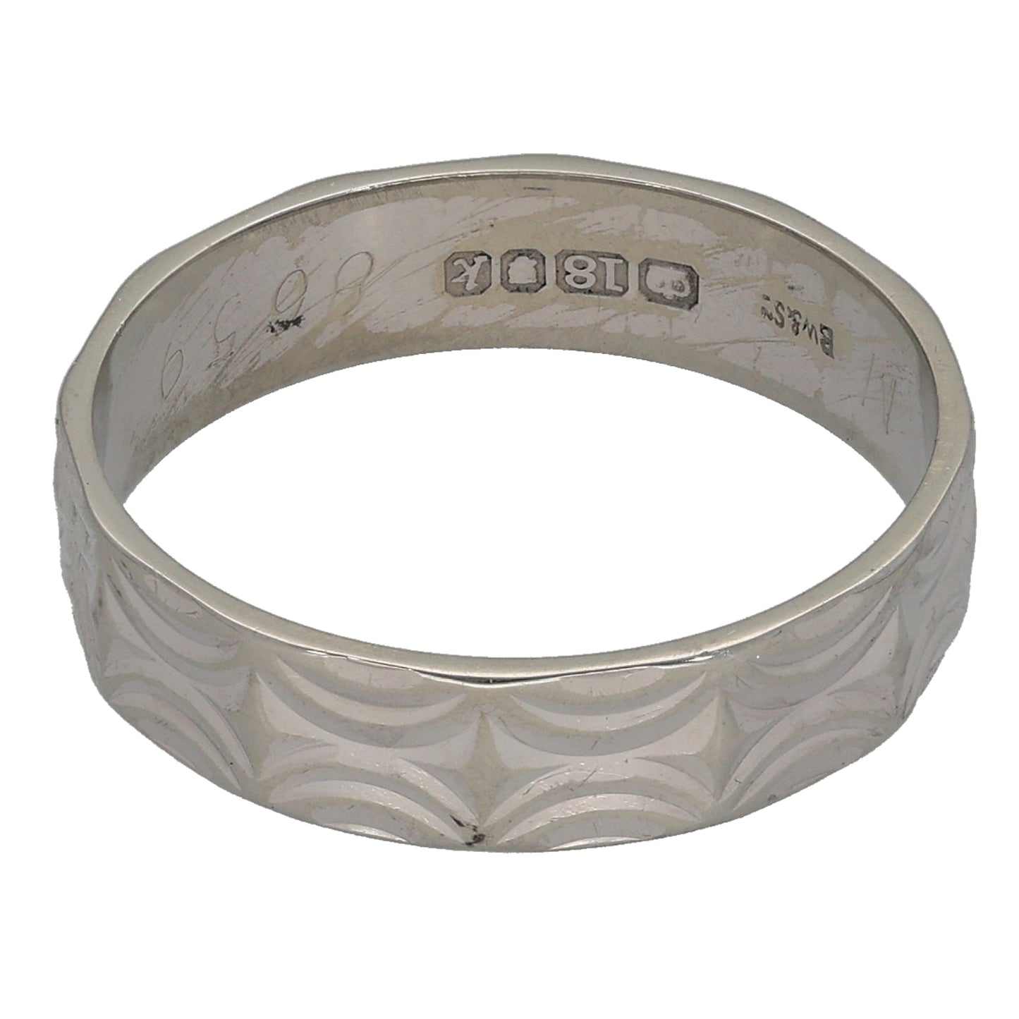 18ct White Gold Patterned Wedding Ring Size N