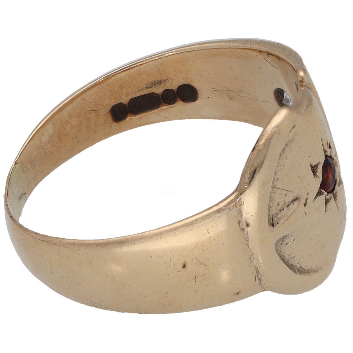9ct Gold Garnet & Cubic Zirconia Buckle Ring Size P