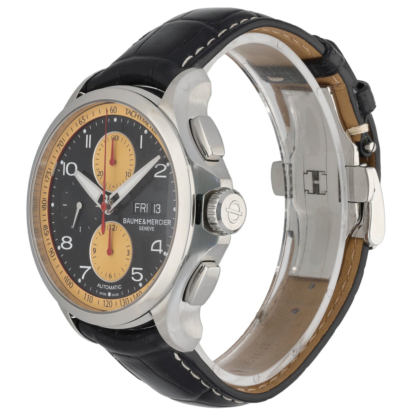 Baume Et Mercier Clifton 65826, Black And Yellow Watch, Front Angle Image