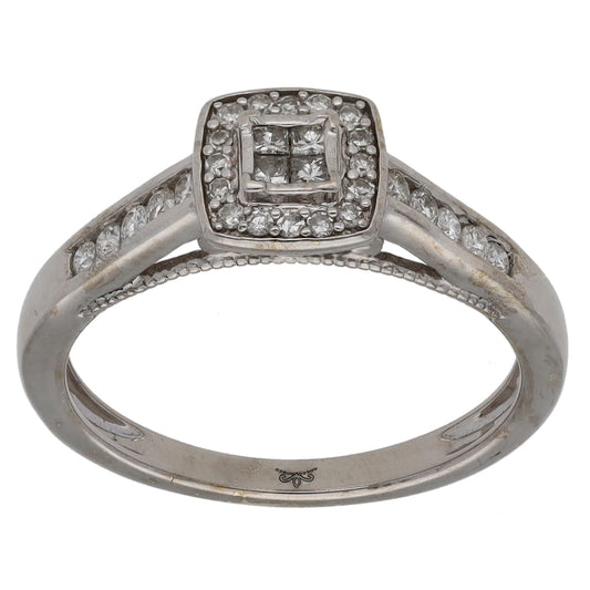 9ct White Gold 0.25ct Diamond Cluster Ring Size K