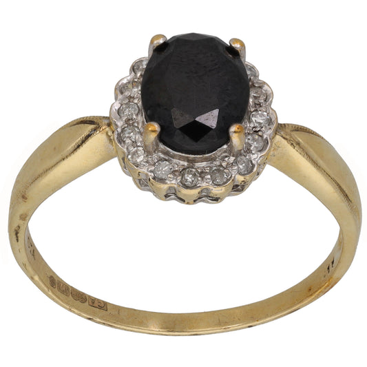 9ct Gold Sapphire & 0.08ct Diamond Dress/Cocktail Ring Size Y