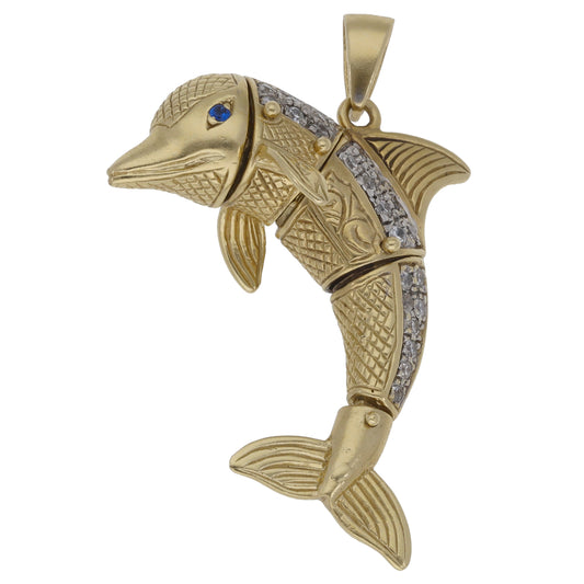 9ct Gold Imitation Gems Dolphin Pendant