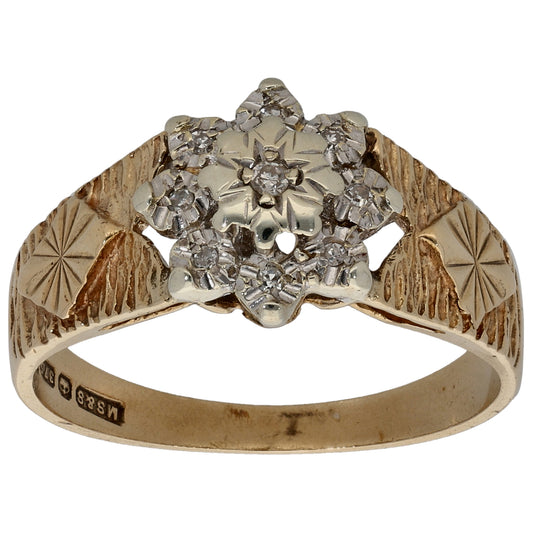 9ct Gold 0.045ct Diamond Cluster Ring Size M