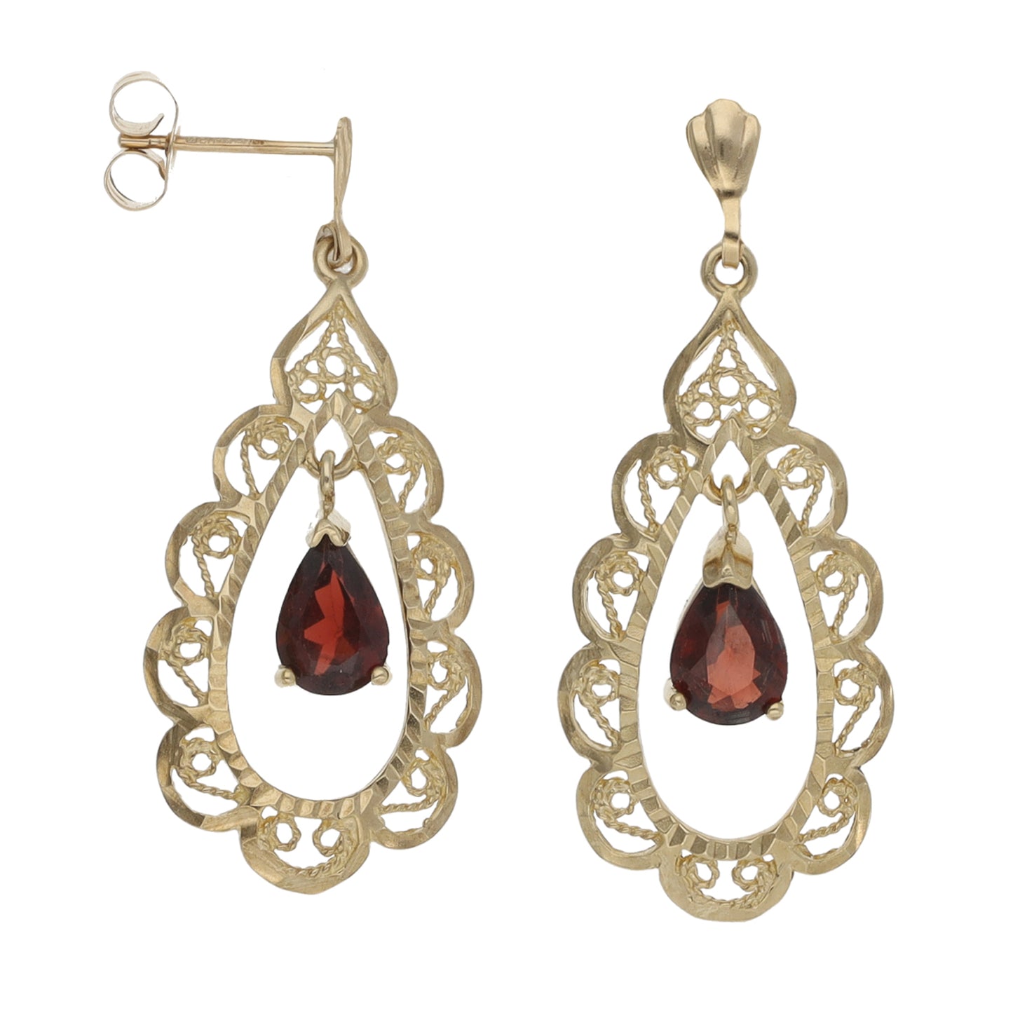 9ct Gold Garnet Drop Earrings