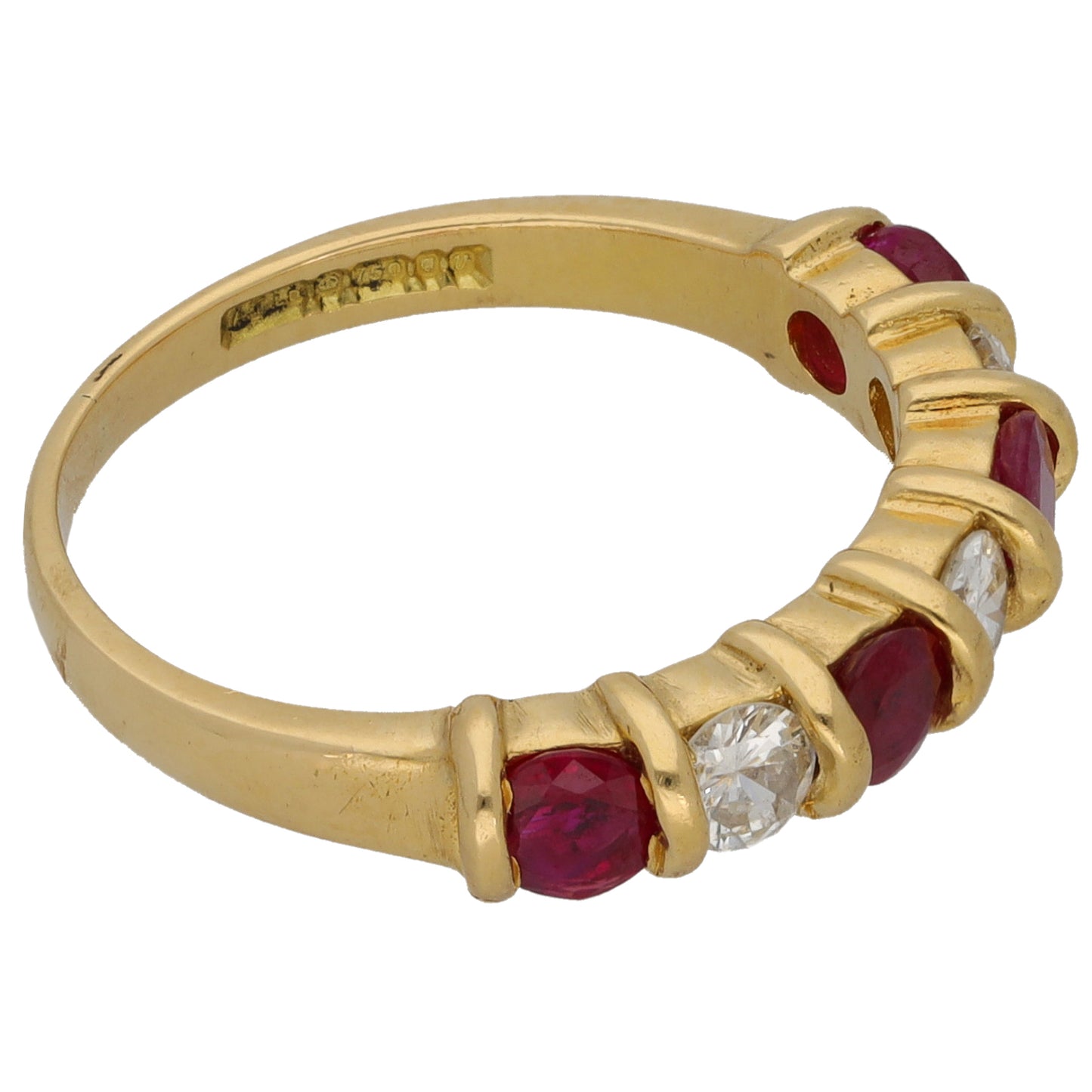18ct Gold 0.45ct Diamond & Glass Filled Ruby Half Eternity Ring Size N