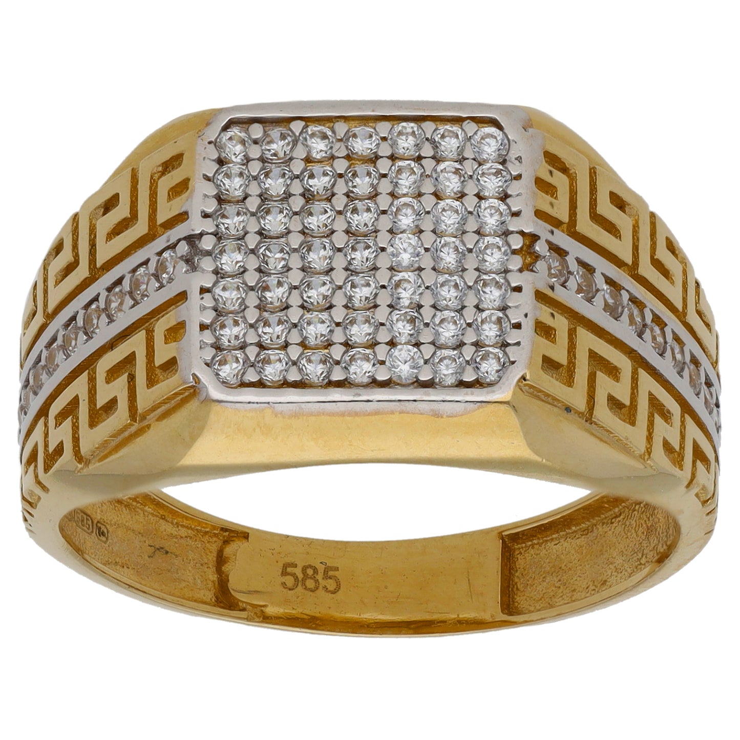 14ct Gold Cubic Zirconia Patterned Signet Ring Size T