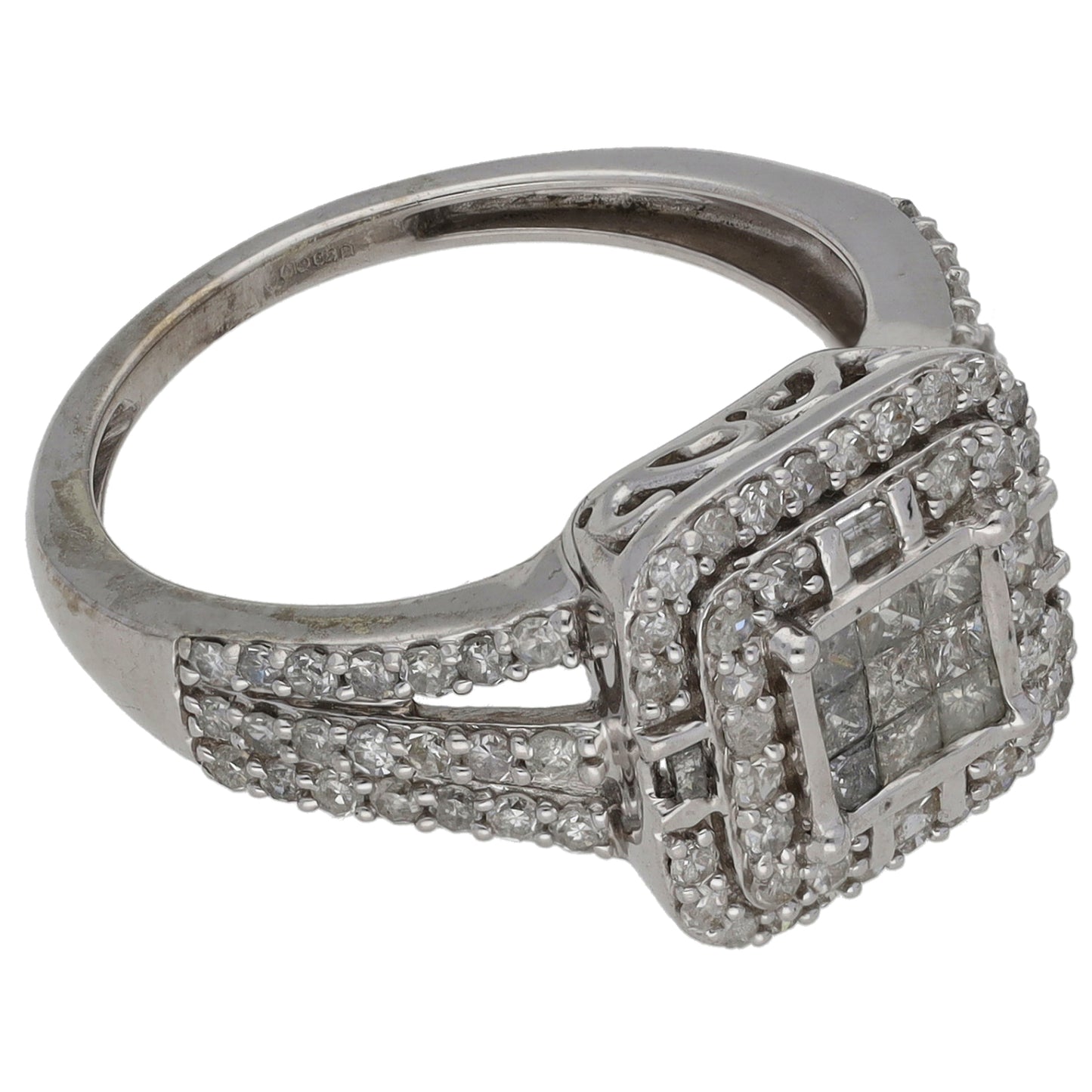 9ct White Gold 0.79ct Diamond Dress/Cocktail Ring Size N