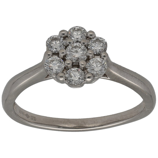 Platinum round diamond cluster ring with multi-stone round sparkle, size P band
