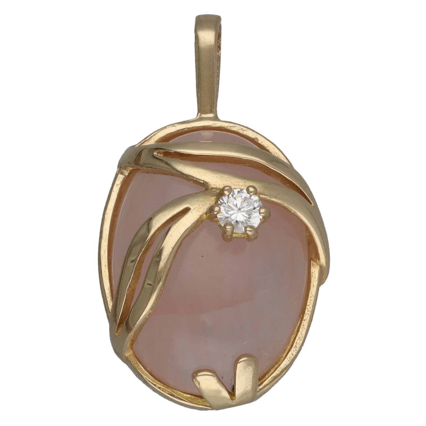 9ct Gold Rose Quartz & Cubic Zirconia Dress/Cocktail Pendant